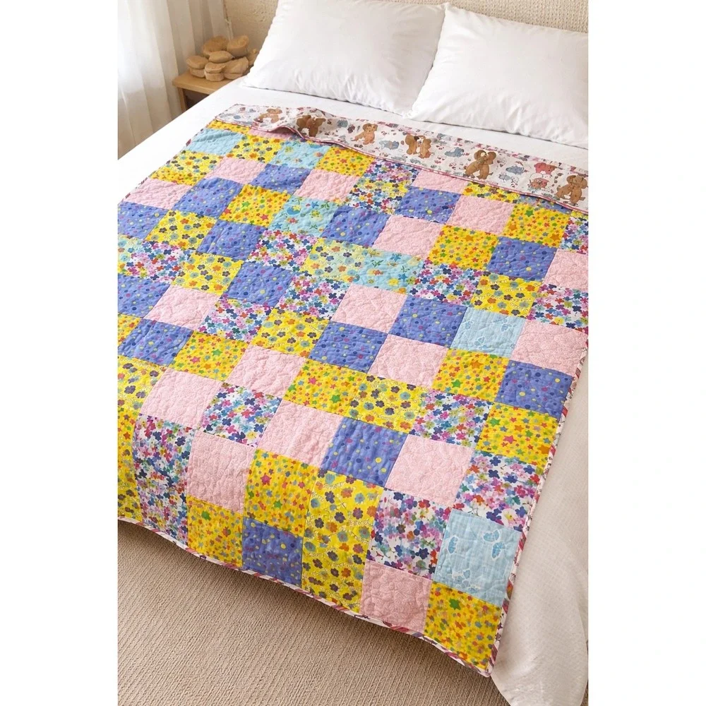 Handmade‎ Patchwork Quilt Floral Star Jesus Power 66x50 Teddy Bear Throw